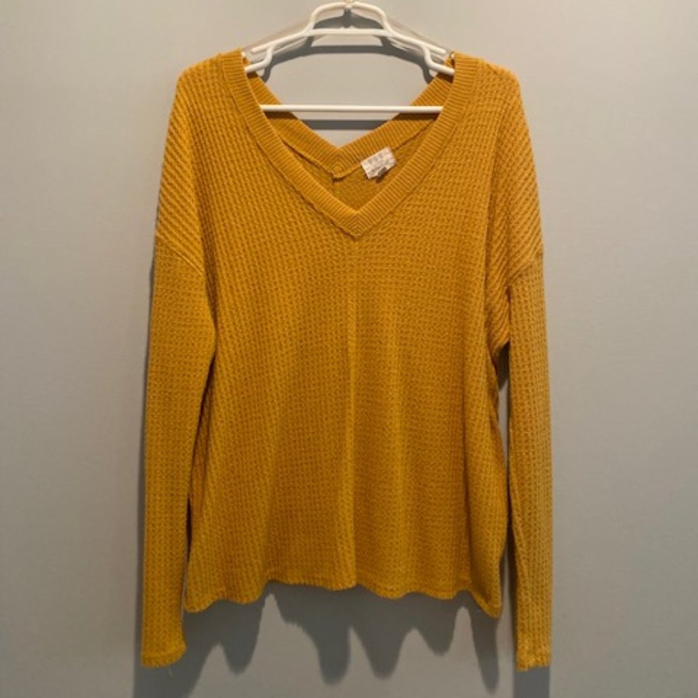 Women's Marigold Waffle Knit V-Neck Sweater